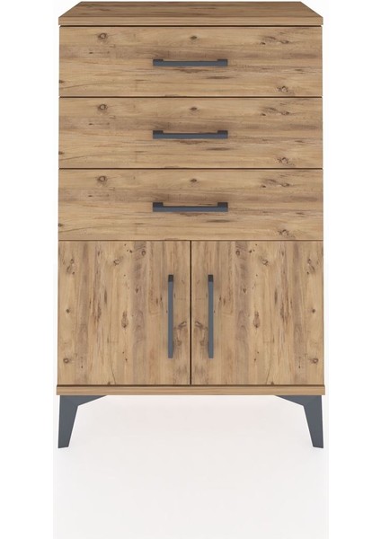 Arges Komodin 3 Çekmeceli 2 Kapaklı 60X30X96 Çam-Çam