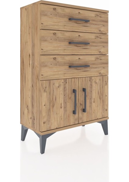 Arges Komodin 3 Çekmeceli 2 Kapaklı 60X30X96 Çam-Çam fiyatları