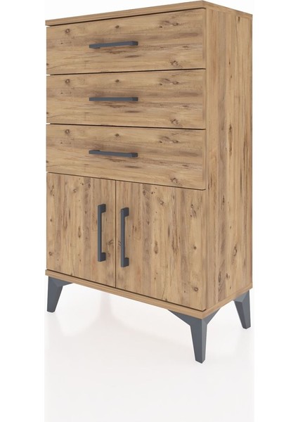 Arges Komodin 3 Çekmeceli 2 Kapaklı 60X30X96 Çam-Çam modelleri