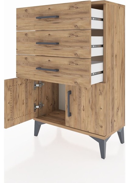 Arges Komodin 3 Çekmeceli 2 Kapaklı 60X30X96 Çam-Çam fırsatları