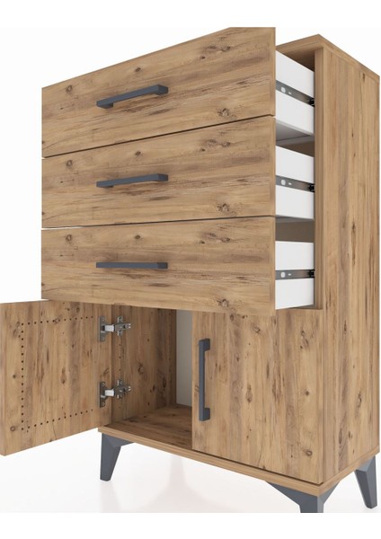 Arges Komodin 3 Çekmeceli 2 Kapaklı 60X30X96 Çam-Çam indirimleri