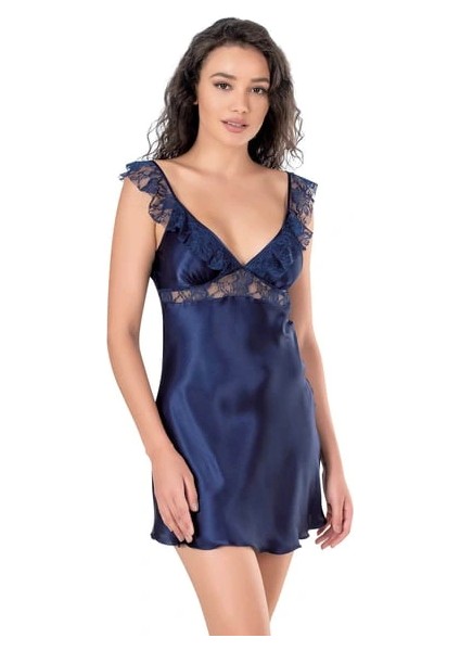 Ahu Kadın Saten Dantelli V Yaka Kısa Lacivert Gecelik fiyatları