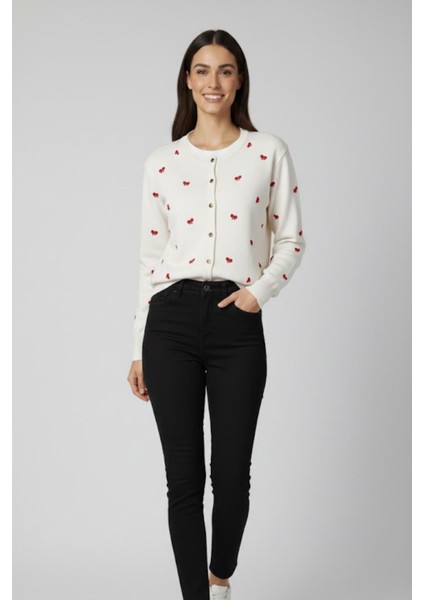 Desenli Triko Hırka M3221K26 Ekru