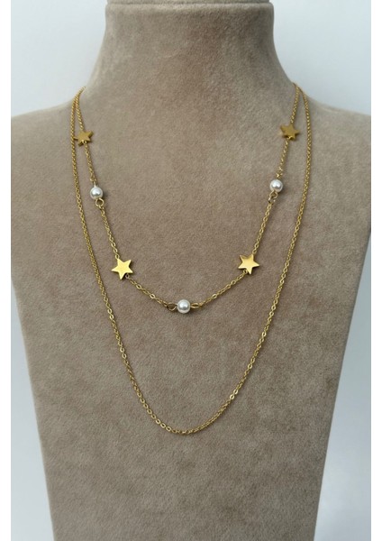 Iki Zincirli Yıldız Figürlü Çelik Kolye