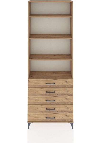 Arges Dolap 4 Raflı 5 Çekmeceli 88X30X243 Çam-Çam