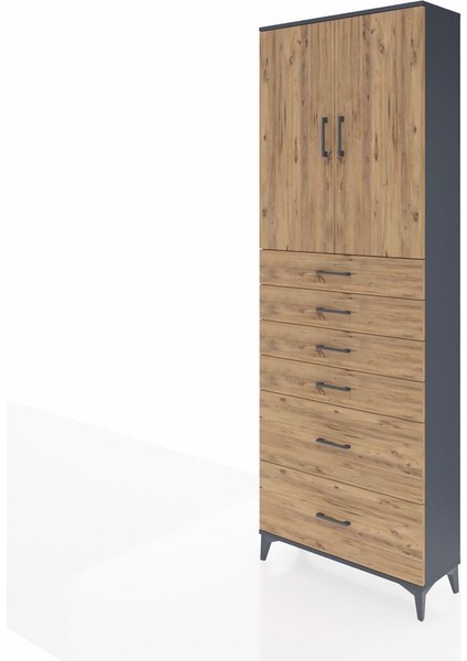 Arges Dolap 3 Raflı 6 Çekmeceli 2 Kapaklı 88X30X243 Antrasit-Çam modelleri