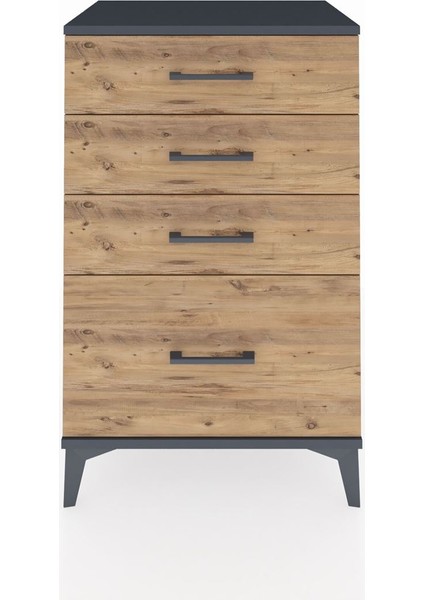 Hyperion Komodin 4 Çekmeceli 60X44X96 Antrasit-Çam