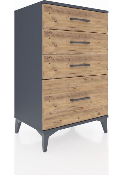Hyperion Komodin 4 Çekmeceli 60X44X96 Antrasit-Çam fiyatları