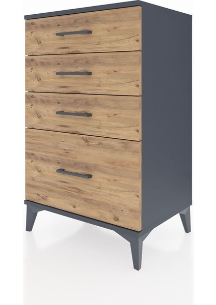 Hyperion Komodin 4 Çekmeceli 60X44X96 Antrasit-Çam modelleri