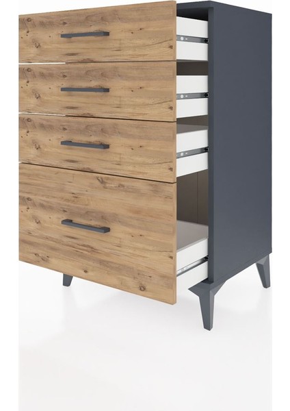 Hyperion Komodin 4 Çekmeceli 60X44X96 Antrasit-Çam fırsatları