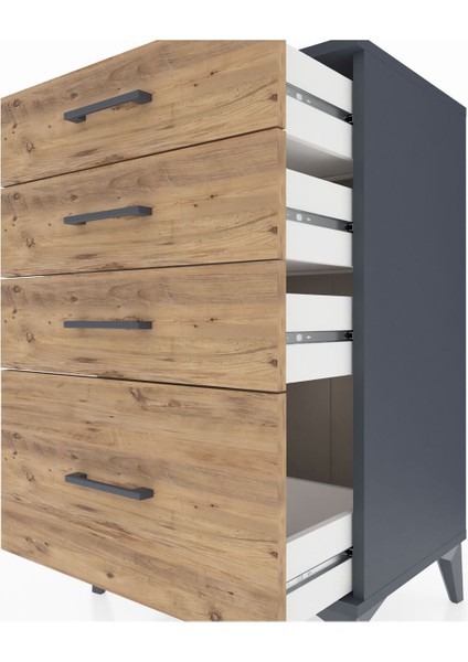 Hyperion Komodin 4 Çekmeceli 60X44X96 Antrasit-Çam indirimleri
