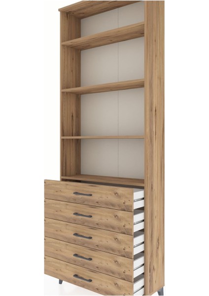 Arges Dolap 4 Raflı 5 Çekmeceli 88X30X243 Çam-Çam indirimleri