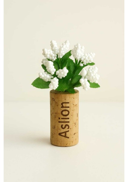 El Yapımı Yasemin Kokulu Çiçekli Mantar Magnet - Dekoratif Buzdolabı Süsü - Doğal Tasarım Beyaz