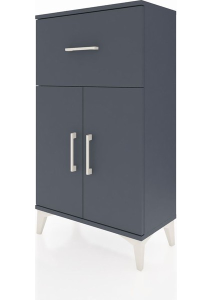 Arges Komodin Tek Raflı Tek Çekmeceli 2 Kapaklı 60X30X106 Antrasit-Antrasit indirimleri