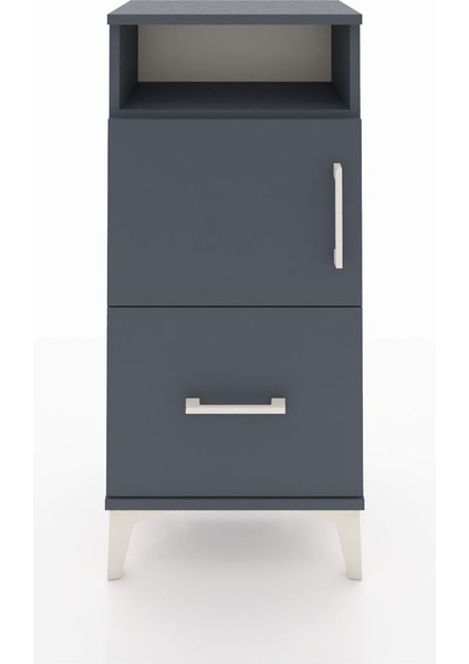 Arges Komodin 2 Raflı Tek Çekmeceli 2 Kapaklı 44X30X96 Antrasit-Antrasit