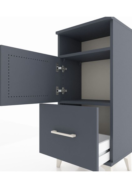 Arges Komodin 2 Raflı Tek Çekmeceli 2 Kapaklı 44X30X96 Antrasit-Antrasit indirimleri