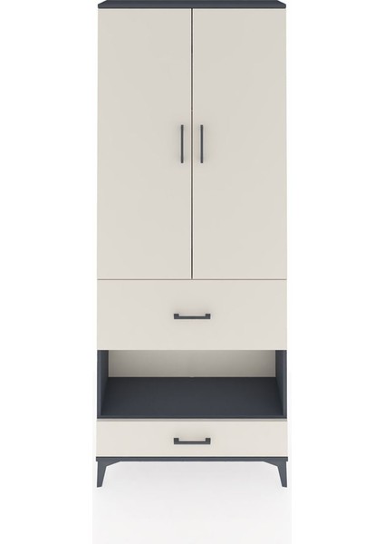 Arges Dolap 3 Raflı 2 Çekmeceli Tek Askılı 88X30X221 Antrasit-Aytaşı