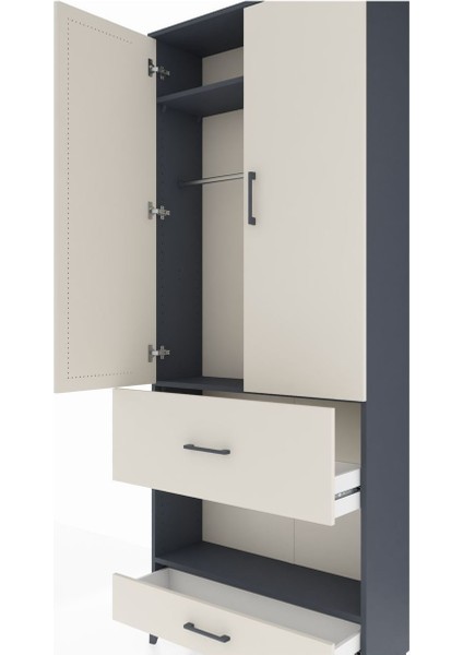 Arges Dolap 3 Raflı 2 Çekmeceli Tek Askılı 88X30X221 Antrasit-Aytaşı indirimleri