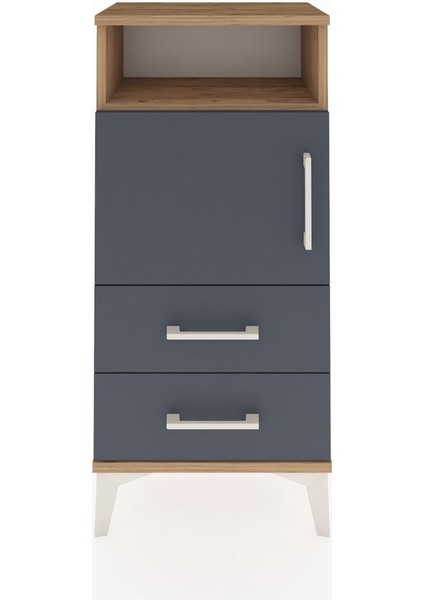 Arges Komodin 2 Raflı 2 Çekmeceli Tek Kapaklı 44X30X96 Çam-Antrasit