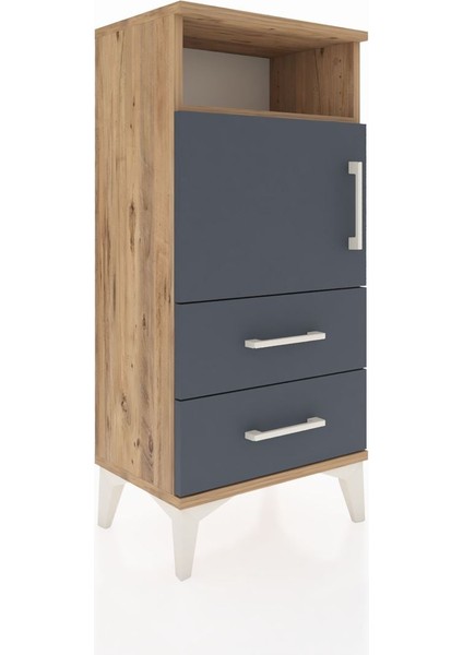 Arges Komodin 2 Raflı 2 Çekmeceli Tek Kapaklı 44X30X96 Çam-Antrasit fiyatları