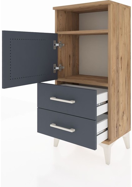 Arges Komodin 2 Raflı 2 Çekmeceli Tek Kapaklı 44X30X96 Çam-Antrasit fırsatları