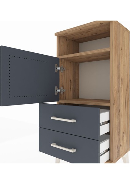 Arges Komodin 2 Raflı 2 Çekmeceli Tek Kapaklı 44X30X96 Çam-Antrasit indirimleri