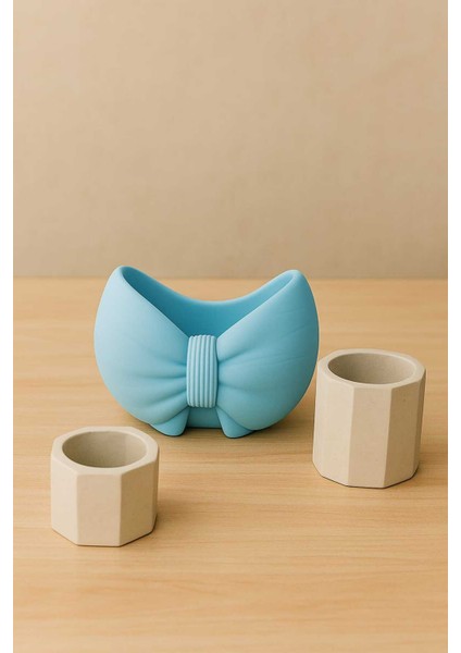 3'lü El Yapımı Dekoratif Saksı Handmade Taş Tozu Fiyonk Tasarım Mumluk Kalemlik Sukulent Obje 8cm