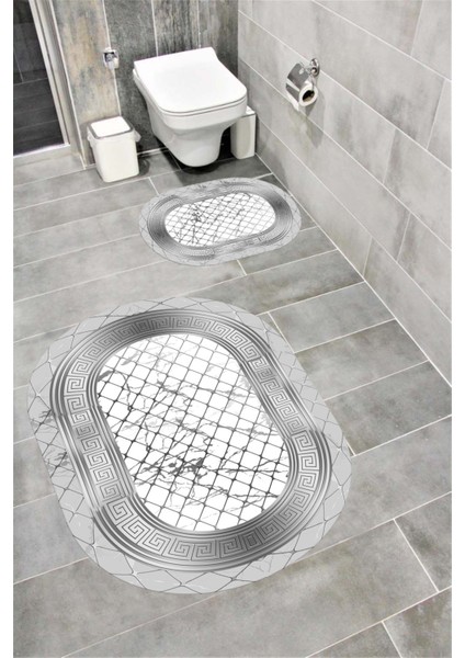 Su Emici Yumuşak Kaymaz Taban Sünger Dolgulu Yıkanabilir Dekoratif Banyo Paspası Takımı Malenaoval