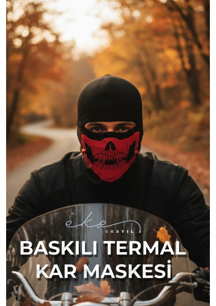 Unisex Baskılı Motorcu Termal Kar Maskesi