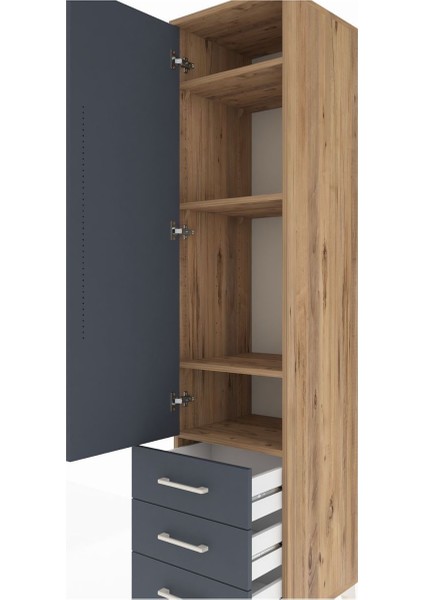 Hyperion Dolap 4 Raflı 3 Çekmeceli Tek Kapaklı 44X44X195 Çam-Antrasit indirimleri