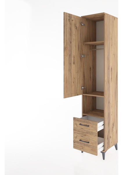 Hyperion Dolap 3 Raflı 2 Çekmeceli Tek Askılı 44X44X221 Çam-Çam fırsatları