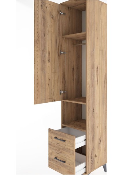 Hyperion Dolap 3 Raflı 2 Çekmeceli Tek Askılı 44X44X221 Çam-Çam indirimleri