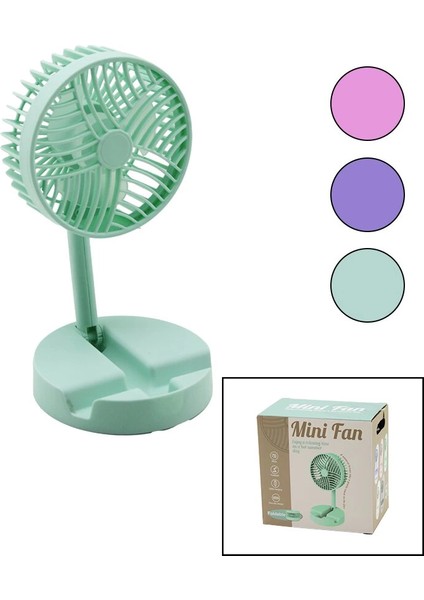 Mini Fan W-1630-A SDR-B07 M.üstü Vantilatör USB Şarjlı Katlanır Fan=12.5cm - Ayak=12.5cm 180 Derece Ayarlı Telefonluklu (5148)