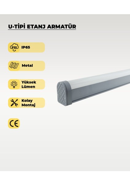 72W U Tipi Etanj Armatür 6500K Beyaz Işık - IP65
