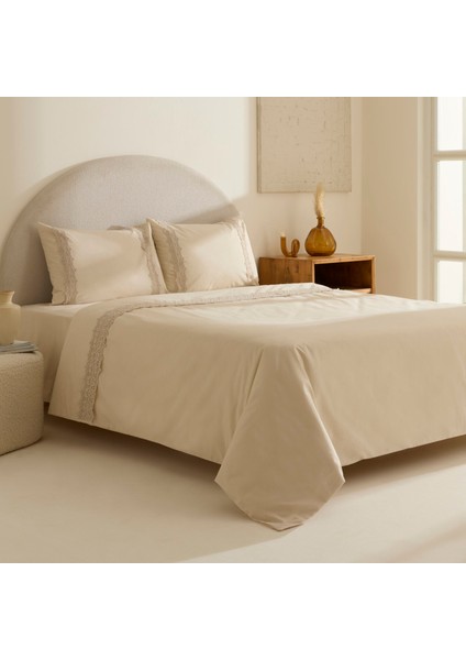 Nuvia Güpürlü Çift Kişilik Nevresin Takımı Bej