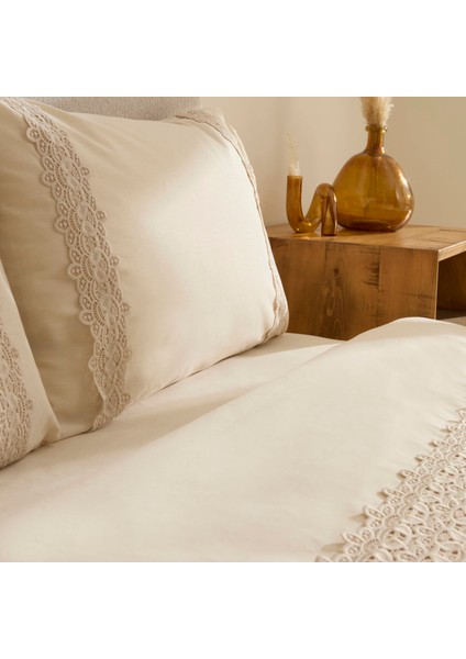 Nuvia Güpürlü Çift Kişilik Nevresin Takımı Bej