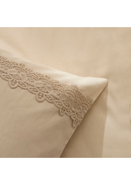 Nuvia Güpürlü Çift Kişilik Nevresin Takımı Bej