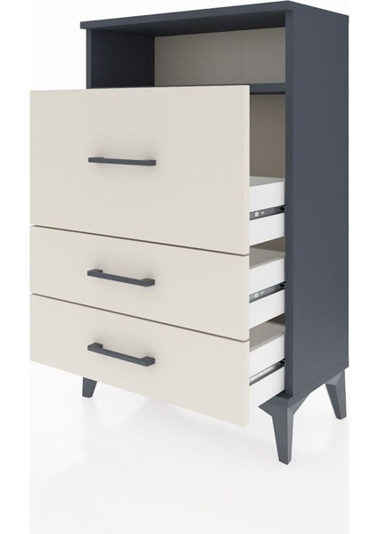Arges Komodin Tek Raflı 3 Çekmeceli 60X30X96 Antrasit-Aytaşı fırsatları