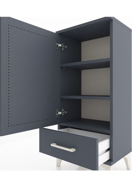 Arges Komodin 3 Raflı Tek Çekmeceli Tek Kapaklı 44X30X96 Antrasit-Antrasit indirimleri