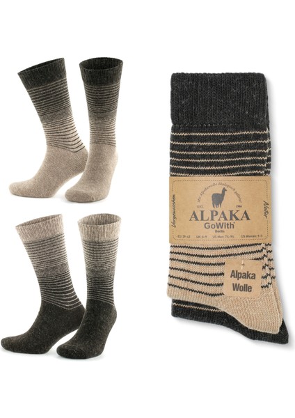 Alpaka Yünlü Çizgili Termal Kışlık Çorap 3098