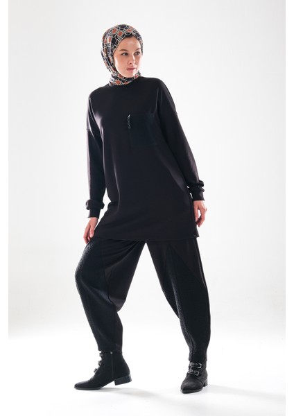 2289_KADIN Tüvit Garni, Bisiklet Yaka Tesettür Tunik Şalvar Takım –cepli, Aksesuarlı, Harem Pantolon fiyatları