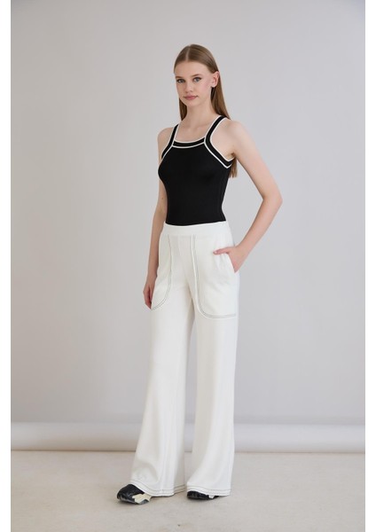 Pis Dikişli Cepli Bol Paça Eşofman Altı Ekru