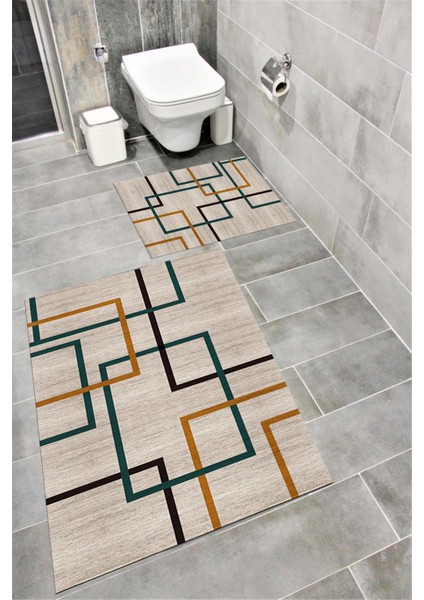 Su Emici Yumuşak Kaymaz Taban Sünger Dolgulu Yıkanabilir Dekoratif Banyo Paspası Takımı-Mood