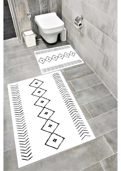 Su Emici Yumuşak Kaymaz Taban Sünger Dolgulu Yıkanabilir Dekoratif Banyo Paspası Takımı Iskandinav