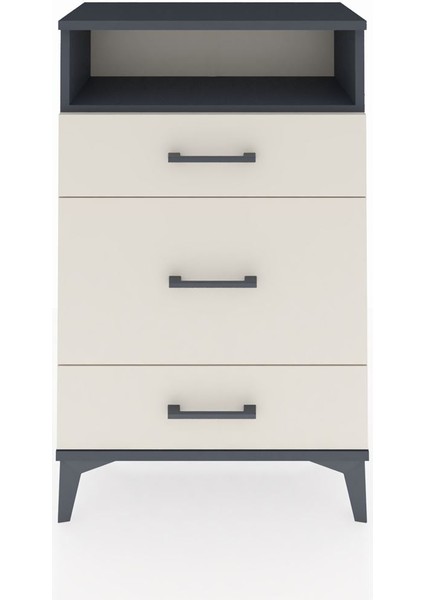 Arges Komodin Tek Raflı 3 Çekmeceli 60X30X96 Antrasit-Aytaşı