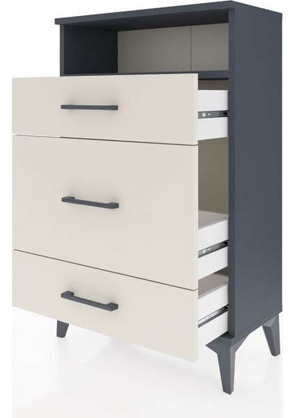 Arges Komodin Tek Raflı 3 Çekmeceli 60X30X96 Antrasit-Aytaşı fırsatları