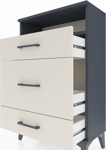 Arges Komodin Tek Raflı 3 Çekmeceli 60X30X96 Antrasit-Aytaşı indirimleri