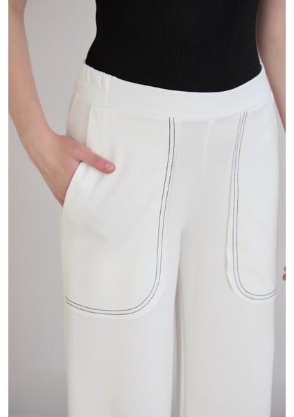 Pis Dikişli Cepli Bol Paça Eşofman Altı Ekru