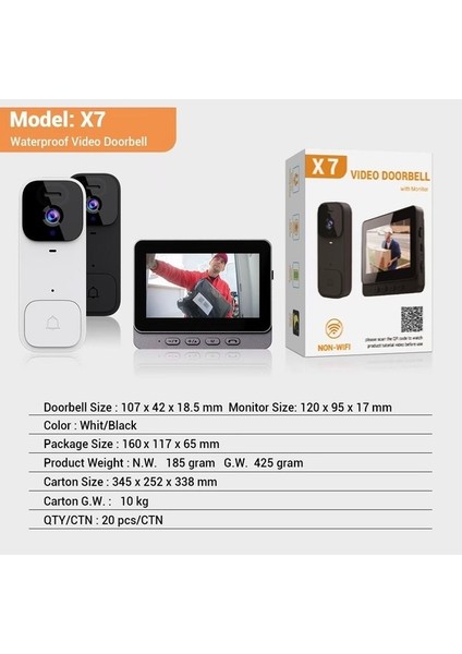 Kablosuz Akıllı Video Kapı Zili, Kamera ile Chime Ekran Kablosuz Interkom Video Monitör Algılama Ev Için indirimleri