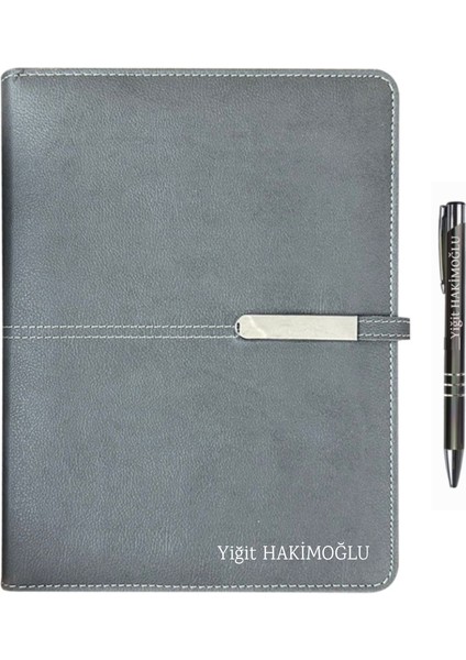 Kişiye Özel 2026 Organizer Ajanda Kart Bölmeli 18X23 Tarihli Defter Mıknatıs Klipsli Gri Mekanizmalı Seperatörlü Isme Özel Tükenmez Kalem Hediyeli